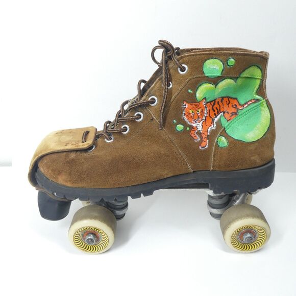 Leather Roller Skates Vintage Handpainted Tigers Sure Grip Super X7L Plates main image 13